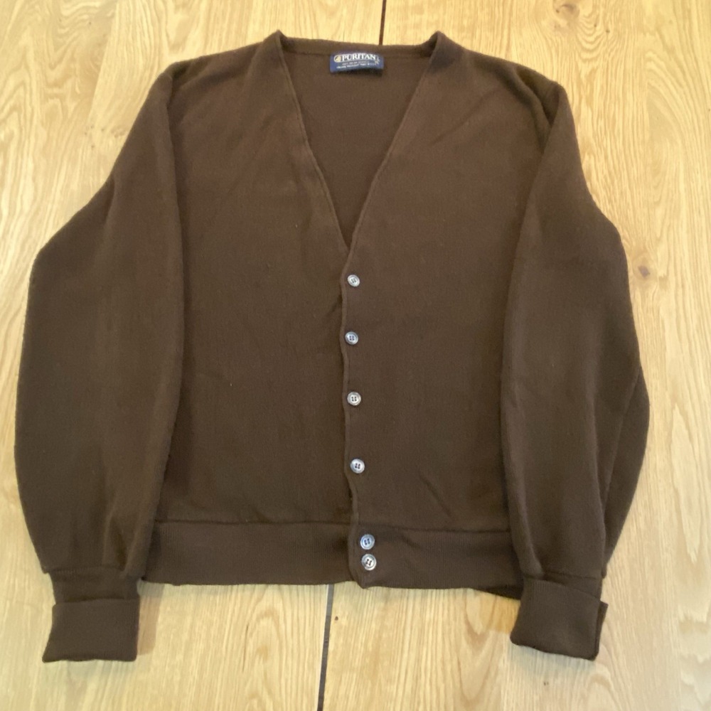 Vintage Puritan Button Up Knit 85% Wool Cardigan Mens XL USA Buddy Holly Grandpa